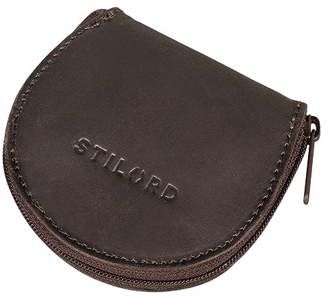 STILORD Benji Mini Monedero Cuero Cartera Pequeña Mujer Hombr Vintage Organizador de Llaves Billetera Monedero con Cremallera Wallet Piel Auténtica Color:marrón Oscuro - Opaco