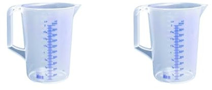 hünersdorff Messbecher 2l | Polypropylen (PP) | bruchsicher und spülmaschinengeeignet | geschlossener Griff | blaue Skala (Packung mit 2)
