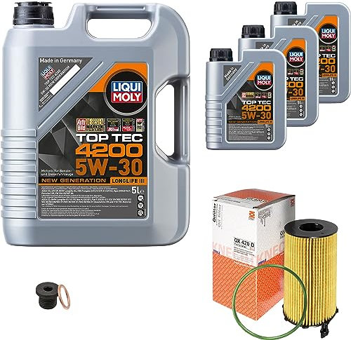 Inspektionspaket Wartungspaket Filterset mit 8 L Motoröl Top Tec 4200 5W-30, Ölfilter, Verschlussschraube