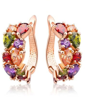 TOEECY Pendientes Aro Multicolor Cristal Circonita Brillante Chapado Oro Rosa Elegante Joyería Mujer