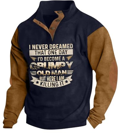 Herren Pullover Stehkragen Pullis Sweatshirt Ethnischer Retro Druck Tops Sport Tshirts Baggy Herren Hoodie Mode Sweater Entspannte Passform Unterhemd Herren Oberteil Sweatjacke(3-Dark Blue,L)