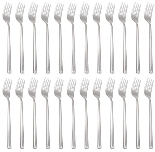 Argon Tableware Tondo Stainless Steel Dinner Forks - 21.5cm - Pack of 24 - Silver Dining Forks High Polished Metal Dishwasher Safe 24-Piece Table Cutlery Set