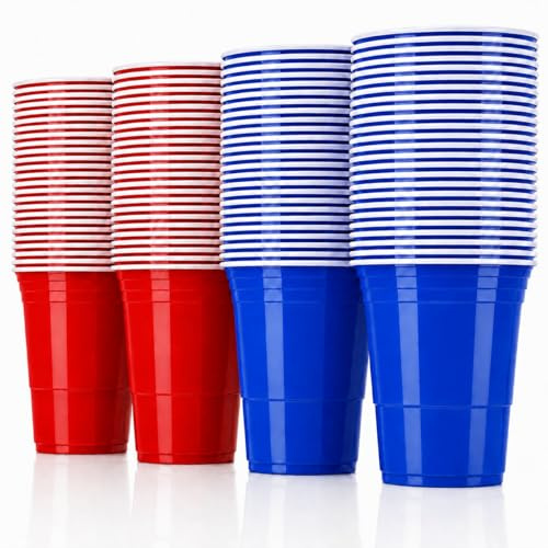 Vitavalley 50x rote & 50x blaue Party Plastikbecher - 100 robuste & wiederverwendbare Partybecher - ideal für Festivals, JGAs oder Gartenpartys