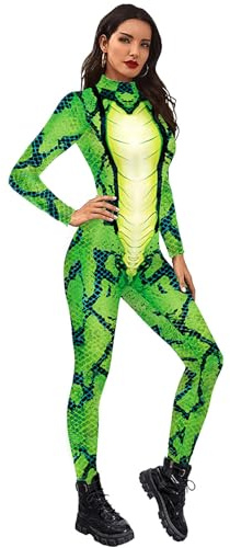 Shukqueen Enterizo de serpiente verde para mujer, disfraz de Halloween