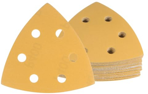 Kozelo 20pcs Mouse Detail Sander Sandpaper - [6-Hole 400 Grit] Aluminum Oxide Triangle Hook and Loop Sanding Pads Sheet for Sanding and Polishing Wood Furniture Metal Use