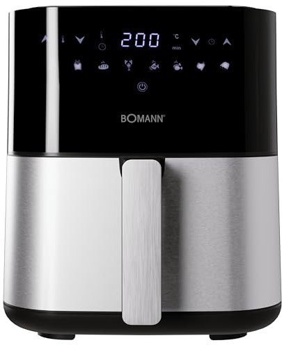 Bomann® Heißluftfritteuse XXL - 5L Fritteuse | Heißluft für fettfreies frittieren | Edelstahl-Airfryer mit digitalem Touchscreen | 360° Air-Flow |Heißluft-Friteuse mit 8 Programmen | FR 6069 H CB