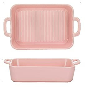 Casserole Dish for Oven,Series Bake, Rectangular Baking Dish Set of 2, Oven to Table Baking Dish with Ceramic Handles Ideal for Lasagne/Pie/Casserole/Tapas,Pink,10in (Color : Pink, Size : 9.5in)