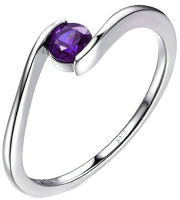 BCughia Verlobungsring Damen Zirkonia, Damenring 925 Silber Klein Rund Form Violett Zirkonia Ring Größe 63 (20.1)