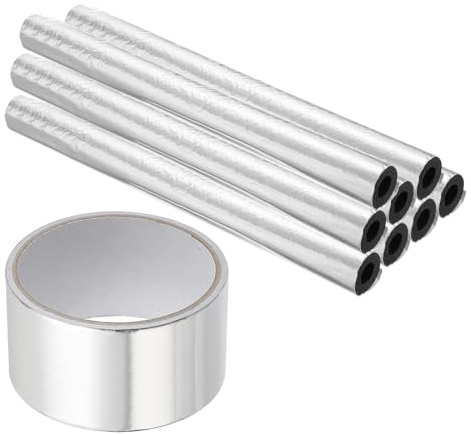 PATIKIL 5/8(16mm) ID 1-5/16(34mm) OD Pipe Insulation Foam Tube Set, 8Pcs 1.3Ft Self Adhesive Pre Slit Pipe Insulation Tube Cover Wrapping with Aluminum Foil for Outdoor Winter Irrigation