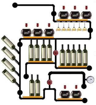 JOSIAHCQ Weinregal Wand Metall Flaschenregal Schmal mit Weinglashalter Wine Rack Bar Regal Wand Weinschrank Hausbar Barschrank Getränke Regal Vitrine Hängend für Bartheke Esszimmer Home Bar Küche