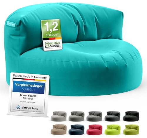 Green Bean Sitzsack Sofa mit Füllmaterial - Lounge im Sitzsack-Design 90x50cm mit ergonomischer Rückenlehne & waschbarem Bezug - Indoor und Outdoor geeignet in Türkis
