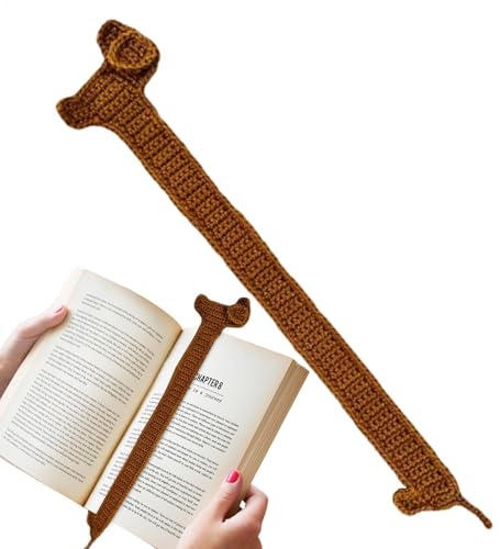 Lesezeichen zum Häkeln – niedlicher brauner Häkel-Lesezeichen, einzigartiges Hunde-Strick-Lesezeichen, handgemachte Strickdackel, niedliche Lesezeichen für Frauen und Buchliebhaber