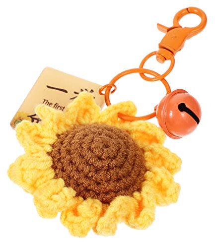 LIFKOME Sunflower Keychain with Bell and Dog Clip, Woolen Yarn Handmade Hanging Pendant for Backpack and Car, Adorable Cute Accessory for Girls and Women Home Decoration