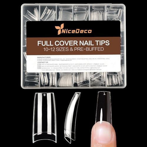 Nicedeco Demi Capsules Ongles Longs Ballerine, 500 Pièces 10 Tailles Français Faux Ongles Pointues Extension avec Valise De Rangement pour Salons Nail Art à Domicile 015