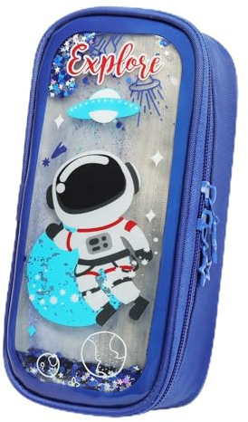 OFFCUP Trousse à Crayons, Trousses Pliable Grande Capacité 2 Compartiments Trousse Crayon Quicksand pour Fille Garçons, Motif Dessin Animé Fournitures Scolaire Trousses pour Enfants étudiants