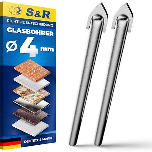 S&R Set di 2 Punte per Vetro in carburo da 4 mm per Ceramica Vetro Porcellana fine