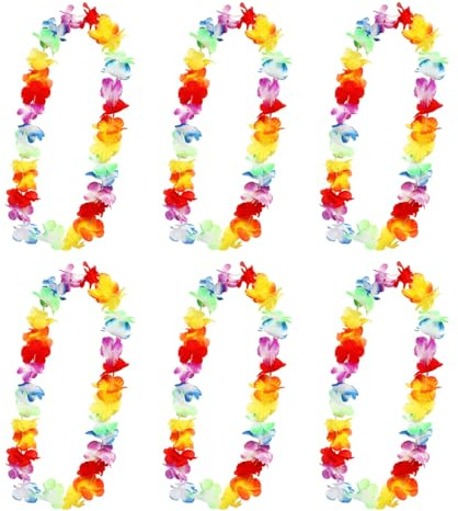 6 Stück Hawaii Ketten Blumen, Hawaiianische Deko Girlanden, Poolparty Dekorieren Halskette, Bunte Blumenketten Hawaii, für Kinder Erwachsene Strand Tropisch Geburtstag Party Kostüm Accessoires
