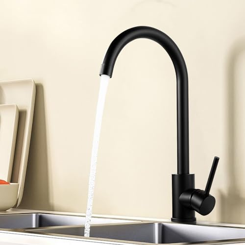 AIMOYO Robinet Cuisine Noir, Mitigeur Cuisine Rotatif à 360°, Robinet d'évier de Cuisine Avec Haut, Robinetterie de Cuisine Modern, Mitigeur Monocommande Evier Froide & Chaud, G3/8