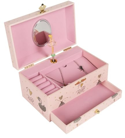 lmoikesz Childrens Musical Box With Mirror Drawers Beautiful Ballet Girl Theme Musical Jewellery Box With Ballet Girl, pink