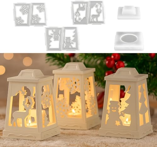 Silikonformen Gießformen Weihnachten, 6 Stück Silikonform Weihnachten Laterne Silikonform Elch Gips Zum Gießen Gießformen Silikon Weihnachten Schneeflocken Schneemann Kerzenhalter für Deko (C)
