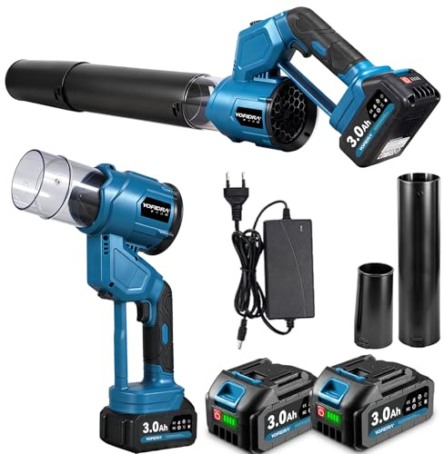Yofidra Soffiatore a Batteria, 2 IN 1 Soffiatore Portatile Turbo con Motore Senza Spazzole da 950W, 38000 RPM | 3 Velocità, 209 km/h | 2 Batterie da 3.0Ah, per Giardino, Foglie, Polvere