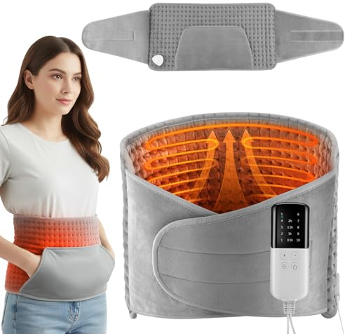 Kqpoinw Heat Pad for Back Pain Relief, Electric Heating Pad with 10 Temperatures and 4 Gears Timing, Back Heating Pad Wrap with Hand Warmer, Heated Back Warmer Therapy for Waist Belly Leg, Washable