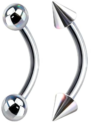 LAURITAMI 2Pcs Titanium Curved Barbells for Eyebrow Piercing, Tongue Bars 16G Lip Labret Tragus Helix Daith Cartilage Belly Piercing Jewellery 10mm