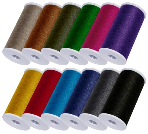 Schneidereibedarf Werner Nähgarn Polyester 200m-Rolle 12er Farben Set, Stärke 100, Polyester, geeignet für alle Stoffe, Baumwolle, Polyester, Mischgewebe, für gängige Nähmaschinen (Dunkle Farben)