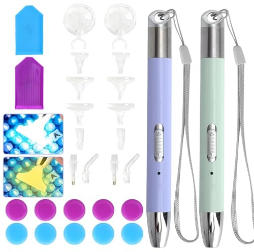 TNSLAND 2 Pezzi Pennelli Diamantati con Luci, LED Penna per Pittura a Diamante, 5D Diamante Pittura Punto di Foratura della Penna con Ricaricabile USB, strumenti per accessori diamantati