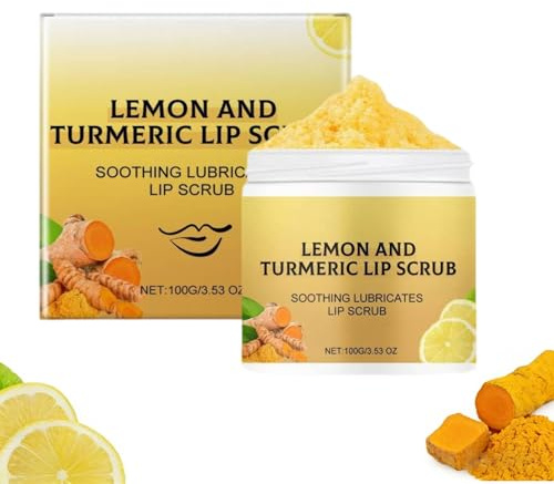 Natural Turmeric Lemon Lip Scrub, Lippenpeeling mit Kurkuma und Zitrone, Lippenaufhellung, Kurkuma-Vitamin-C-Peeling, Spendet Feuchtigkeit, Aufhellungsbehandlung für dunkle Lippen (1PC, 100g)