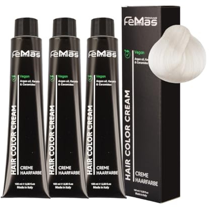 FemMas Lot de 3 teintures capillaires spéciales blond argenté 12.12 I Crème à l'huile d'argan, de kératine et de céramides I Coloration permanente ou teinte pour des résultats de couleur éclatants I