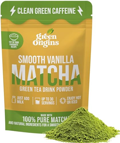 Green Origins Smooth Vanilla Matcha Green Tea Drink Powder 75g, 30 Servings, Enjoy Hot or Iced, Natural Clean Green Caffeine