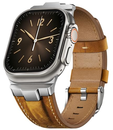 Finoriss Echtes Lederarmband kompatibel mit Apple Watch Ultra 3/2/1 Armband | mit 49mm 46mm 45mm 44mm 42mm, Robustes Band mit Metallanschluss für Damen Herren, iWatch SE 3 Series 11 10 9 8 7 6 5 4 3 2 1
