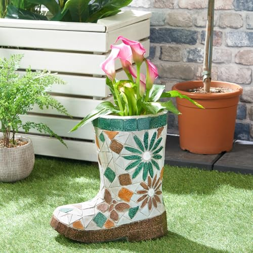 Bloomingtons Direct Single Mosaic Wellington Boot Shaped Indoor Plant Boot Plant Pot Indoor/Outdoor Plant Pot Herb Seedling Bulb Flower Pot Planter with Happy Easter Garden Planter Gardening Gift