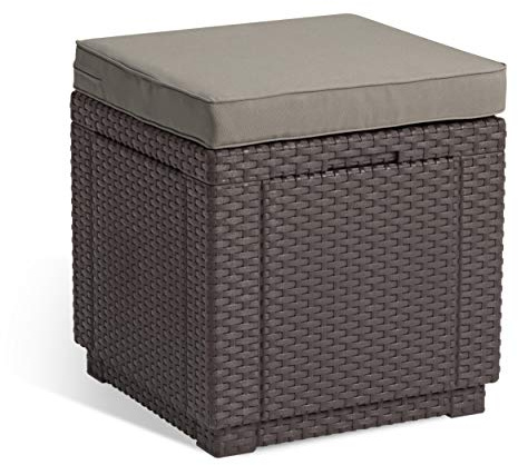 Allibert by Keter Hocker mit Stauraum Cube w/cushion, braun/taupe, inkl. Kissen, mit Stauraum, Deckel abnehmbar, Kunststoff, flache Rattanoptik