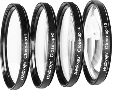 Walimex Set 4X Close up Makrolinsen/Nahlinsen - für 58 mm Gewinde - inkl. +1/+2/+4/+10 Dioptrien - Kamera Foto Zubehör für Makrofotografie Macro Shots Makro Objektiv