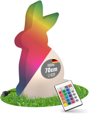 8 seasons design LED Hase 70cm Shining Rabbit (Weiß) E27, RGB Farbwechsel, dimmbar, mit Fernbedienung – Dekolampe für außen (Garten, Terrasse) und innen – große Osterdeko, Deko Frühling
