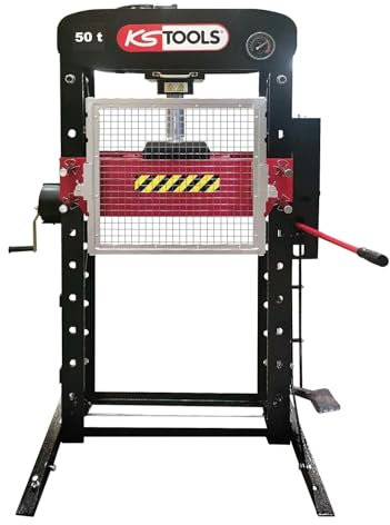 KS Tools 160.0115 - Pressa, 50 tonnellate a pompa idraulica, 2 velocità, colore: Rosso/Nero