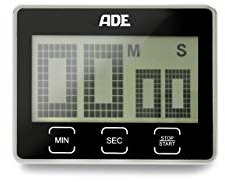 ADE TD1203 Digitaler Küchentimer TD 1203 mit extra großem XL LCD-Display. Elektronischer Kurzzeitmesser mit Countdown und Stoppuhr, Sensor-Tasten, Standfuß und Magnet-Aufhängung. Akustisches Signal. Eieruhr