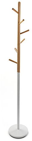 Versa Holstebro Minimalist Style Standing Coat Rack, med 6 krokar eller galgar för kläder eller väskor för hallen, mått (H x B x D x H) 180 x 28 x 28 x 28 cm, metall och trä, färg vit
