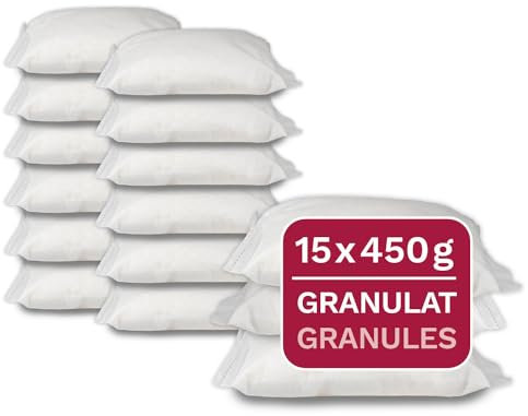 15 x 450 g di ricarica per deumidificatori universali, granuli di deumidificazione in sacchetti di pile, adatti per deumidificatori standard