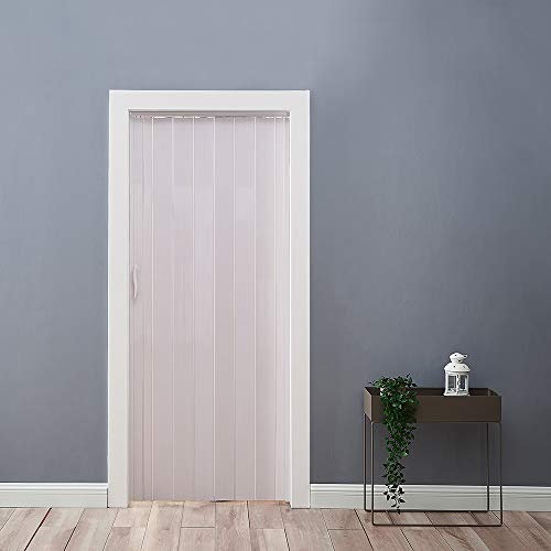 PVC 12MM Folding Accordion Door, Plastic Internal Magnetic Doors Sliding Concertina Screen Panel Divider Folding Concertina Door with Gloss Acrylic Widths Adjust 610mm - 860mm(12mm,White)