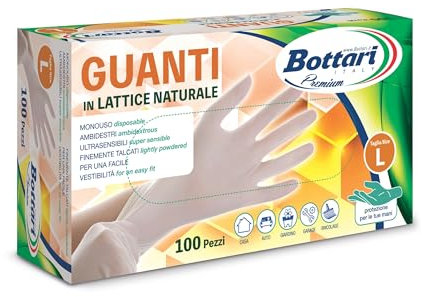 Bottari Guanti in Lattice con Talco – Monouso, Taglia L, Confezione da 100 Pezzi, Resistenti