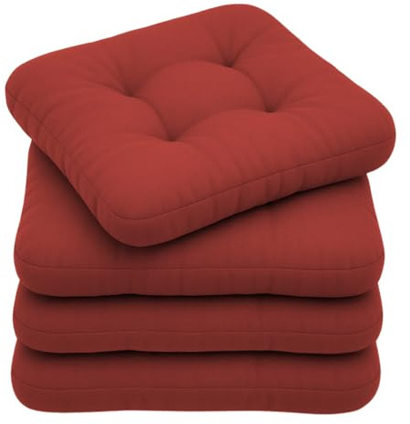 chilly pilley Cojín para Silla Resistente Al Agua con Correas Almohadilla para Silla Acolchada Interior Exterior Muchos Colores (Rojo Oscuro, 40 x 40 cm Juego de 4)