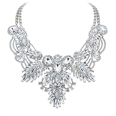 EVER FAITH Collar de plastrón para Mujer Colgante de Gota de Agua con múltiples Hojas Accesorio de Boda Diamantes de imitación de Cristal Tono Plateado Claro