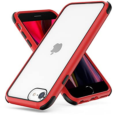 MobNano Ultra Hybrid Durchsichtig Handy Hülle für iPhone se 2022 2020 Hülle, iPhone 8 7 Hülle, Stoßfest Bumper Transparent Handyhülle 360 Grad Kantenschutz Silikon iPhone 7 8 SE2 SE3 Case Rot Schwarz