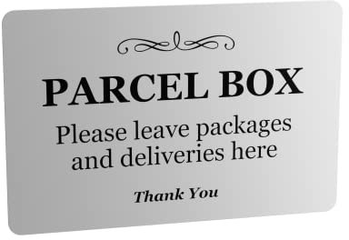 Parcel Box Sign - Metal | Aluminium with Adhesive Backing | Notice for Deliveries, Mail Box, Packages, Post, Mailman | Information Sign | Don't Lose Your Parcel Ever Again
