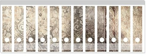 Wallario Ordnerrücken Sticker Schnörkelmuster in Dunkelbraun - Rückenschilder für 12 breite Ordner, Klebeetiketten