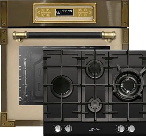 Kaiser Herdset EH 6726 ElfAD + KCG 6394 Turbo Romb, Retro Einbau Backofen 80L, Elektro Backofenset – 11 Betriebsfunktionen+Einbau Gas Kochfeld 60 cm, Schwarz Glas, Erdgas/Propangas/Fl.Gas
