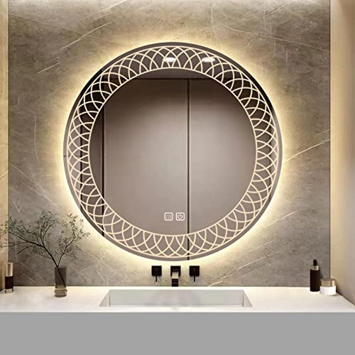 YOSHOOT Badspiegel mit Beleuchtung, 80cm Runder Wandspiegel LED-Beleuchtung, Antibeschlag großer Schminkspiegel, Berührungstaste Dimmbares 3 Farben LED-Licht 6400K IP44 (Kaleidoskop)